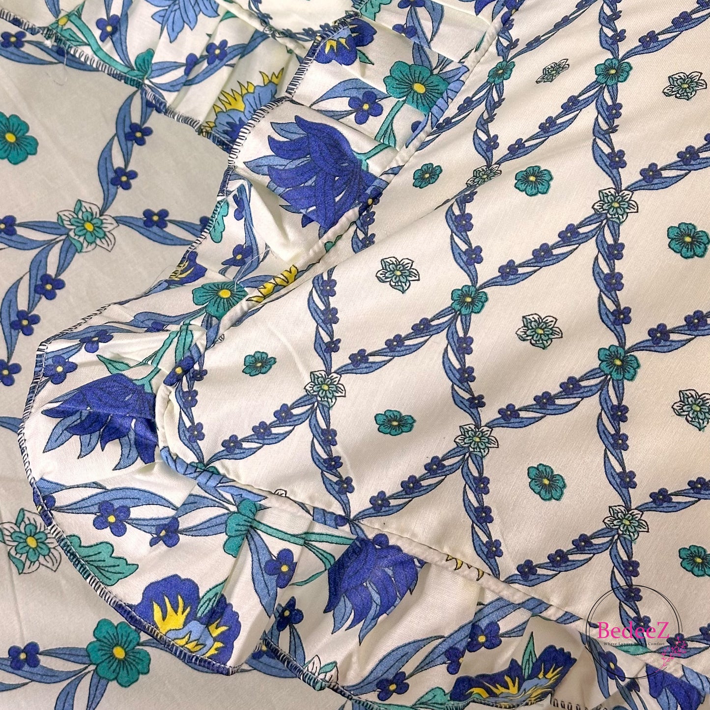 Navy Lattice Cotton Frill Bedsheet