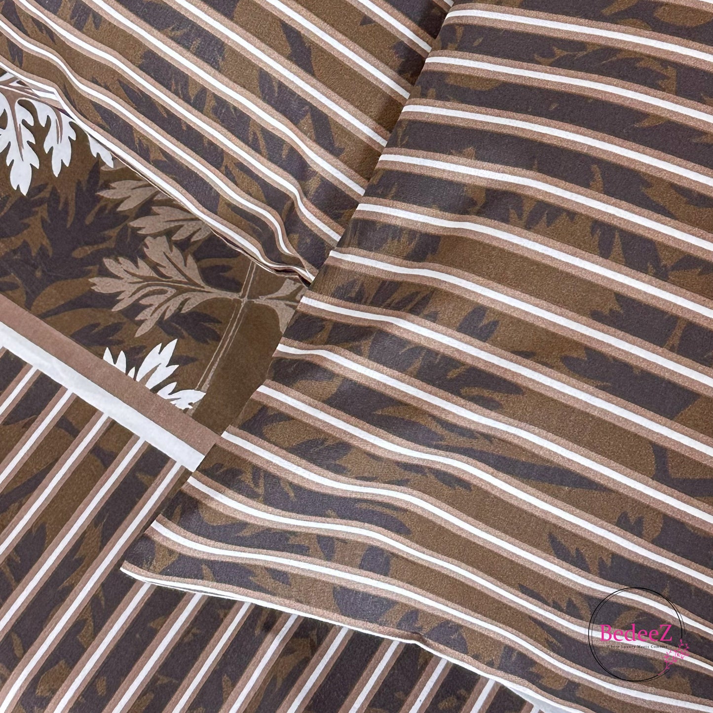 Mocha Autumn Fern Cotton Double Bed Bedsheet