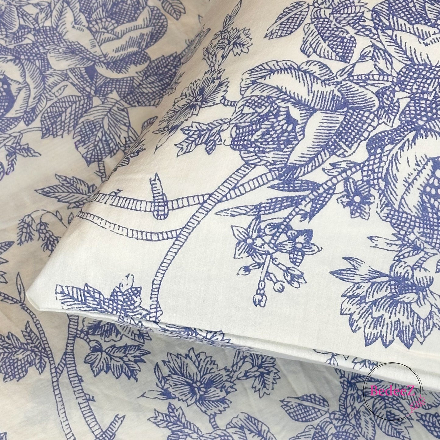 Indigo Toile Botanical Single-Bed Bedsheet