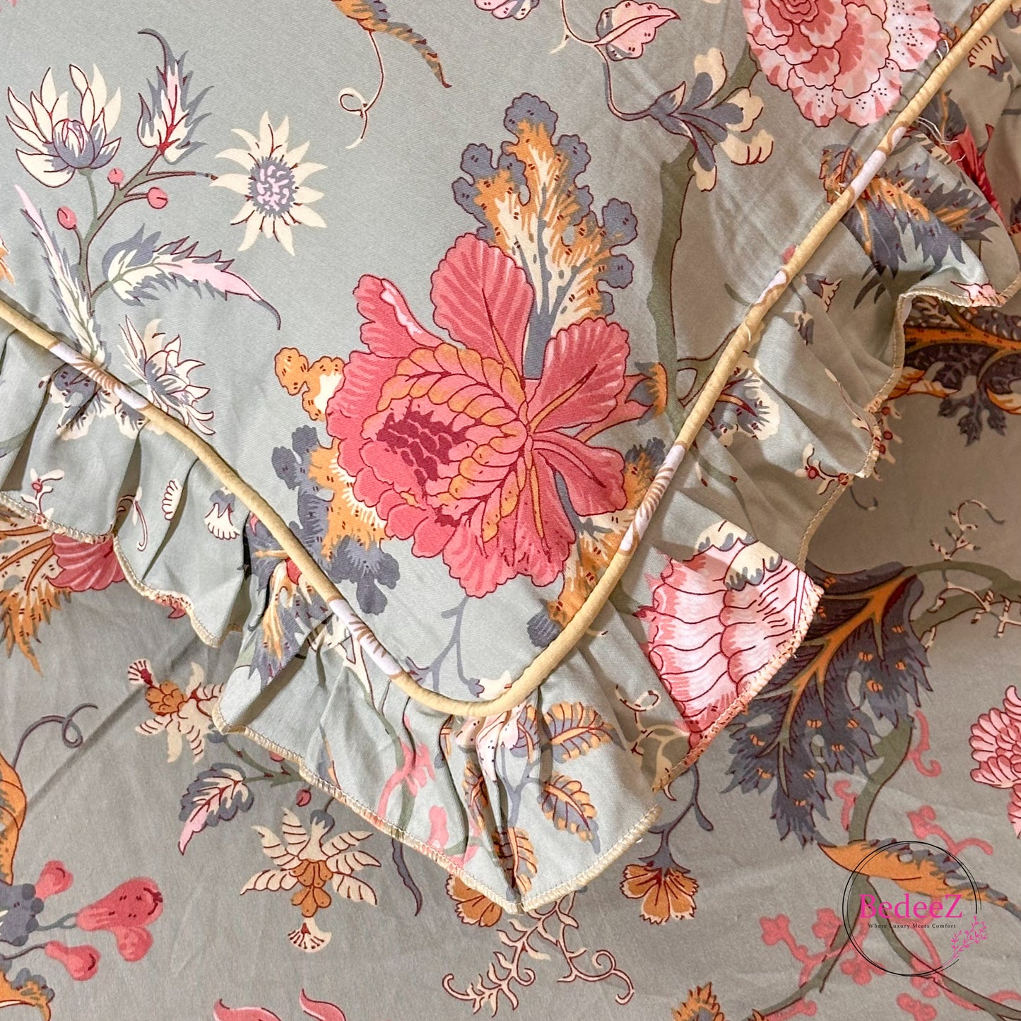 Crimson Bloom Cotton Frill Bedsheet