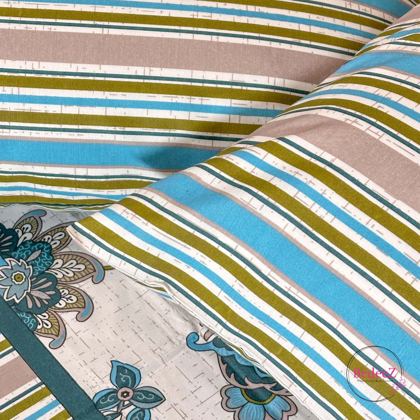 The Artisan Bloom & Stripe Ensemble Cotton Double Bed Bedsheet