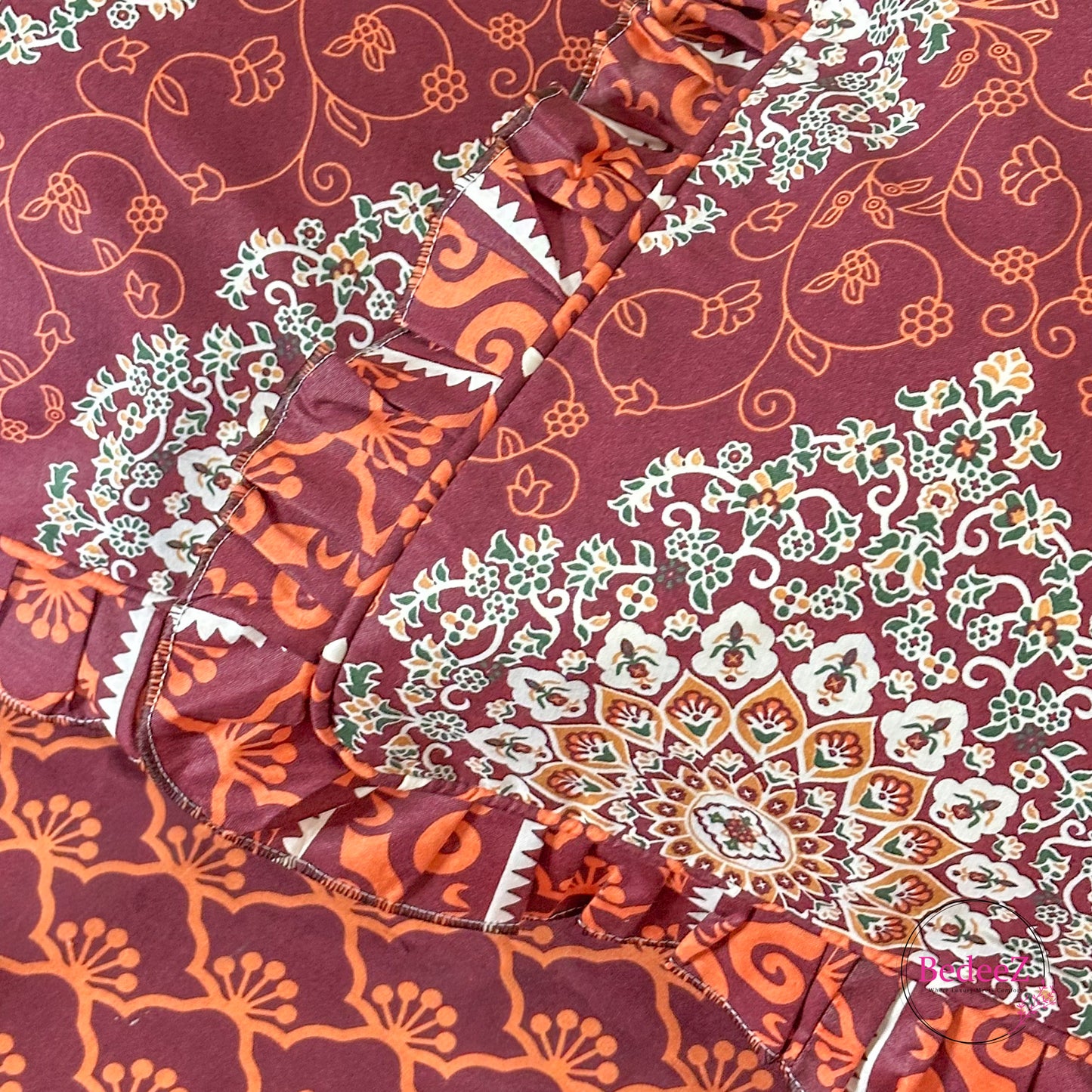 Royal Maroon Medallion Cotton Frill Bedsheet