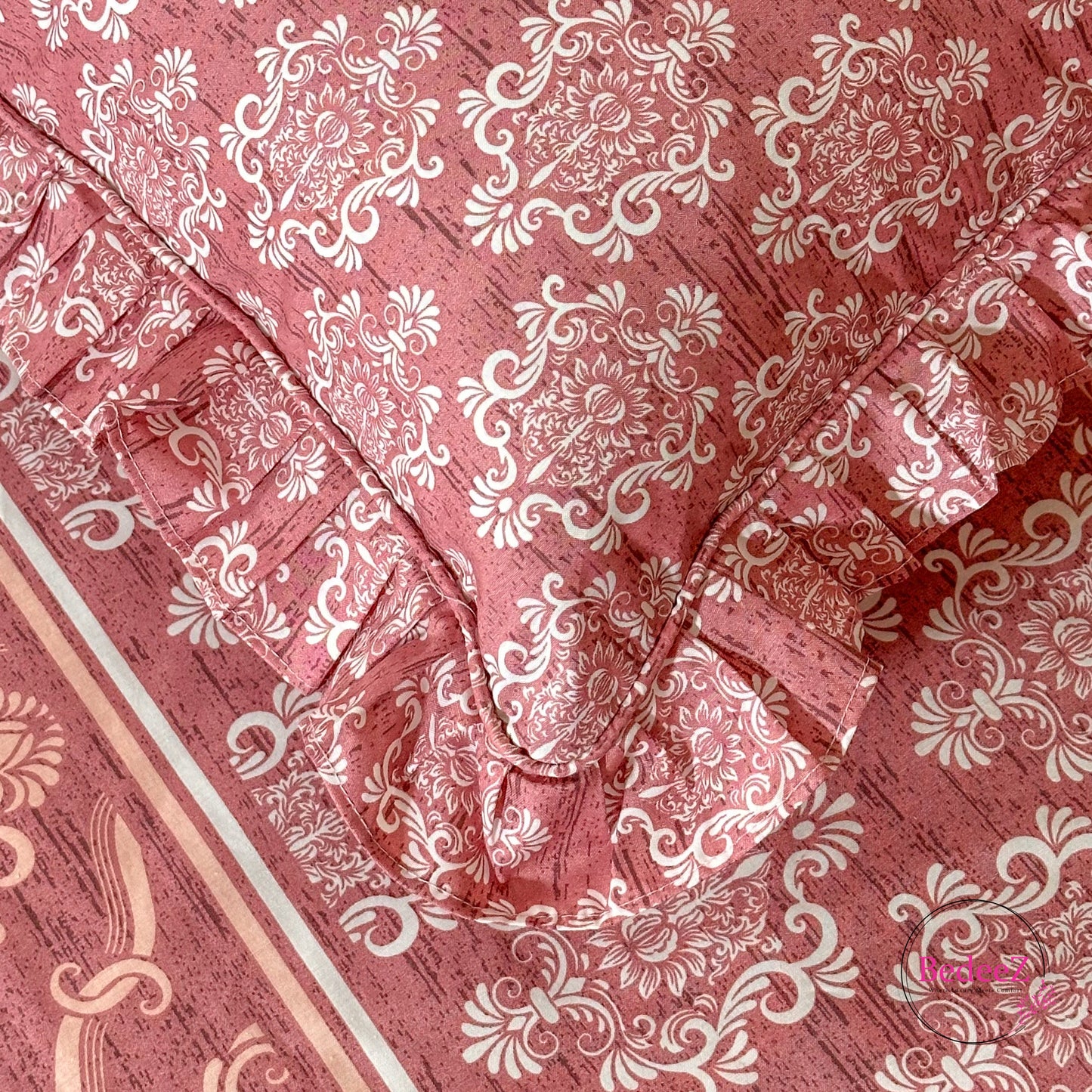 Mauve Majestic Damask Cotton Frill Bedsheet