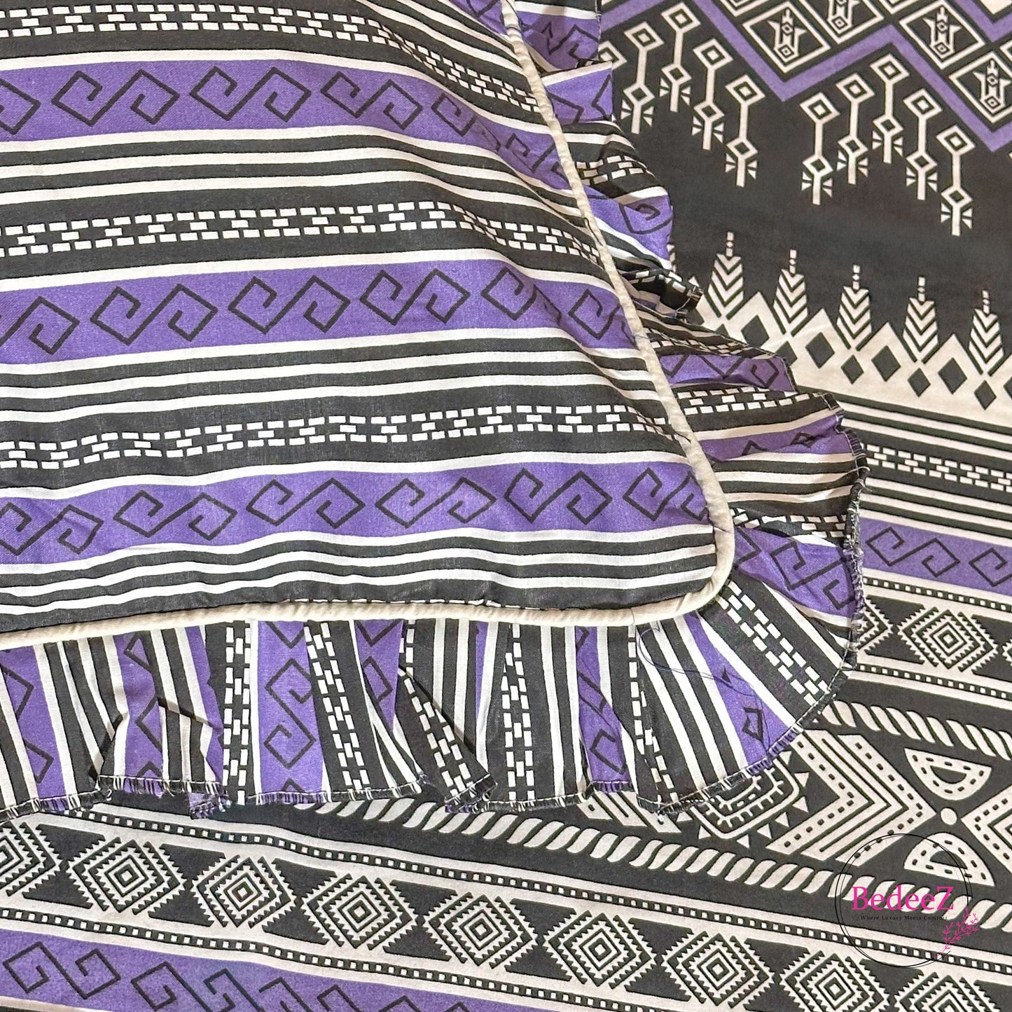Purple Tribal Cotton Frill Bedsheet