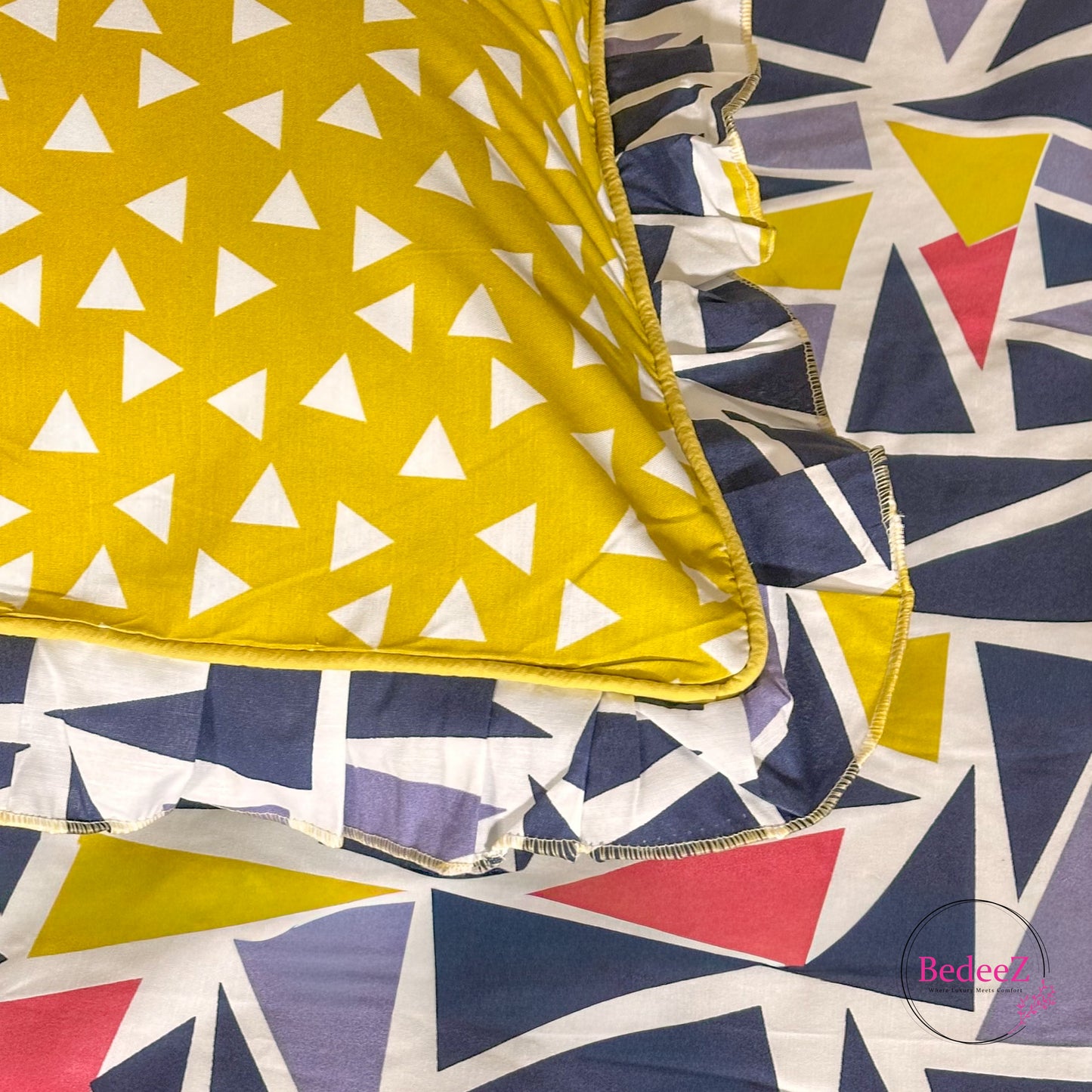 Mustard Mosaic Cotton Frill Bedsheet