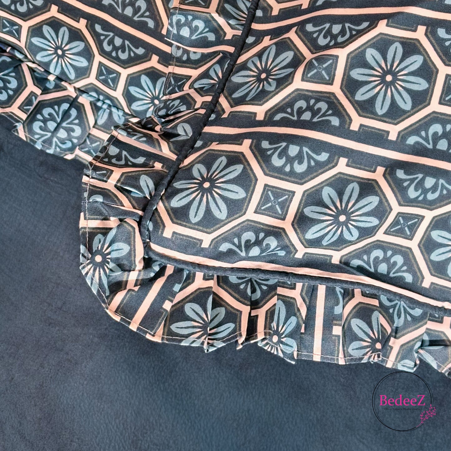 Teal Mosaic Cotton Frill Bedsheet