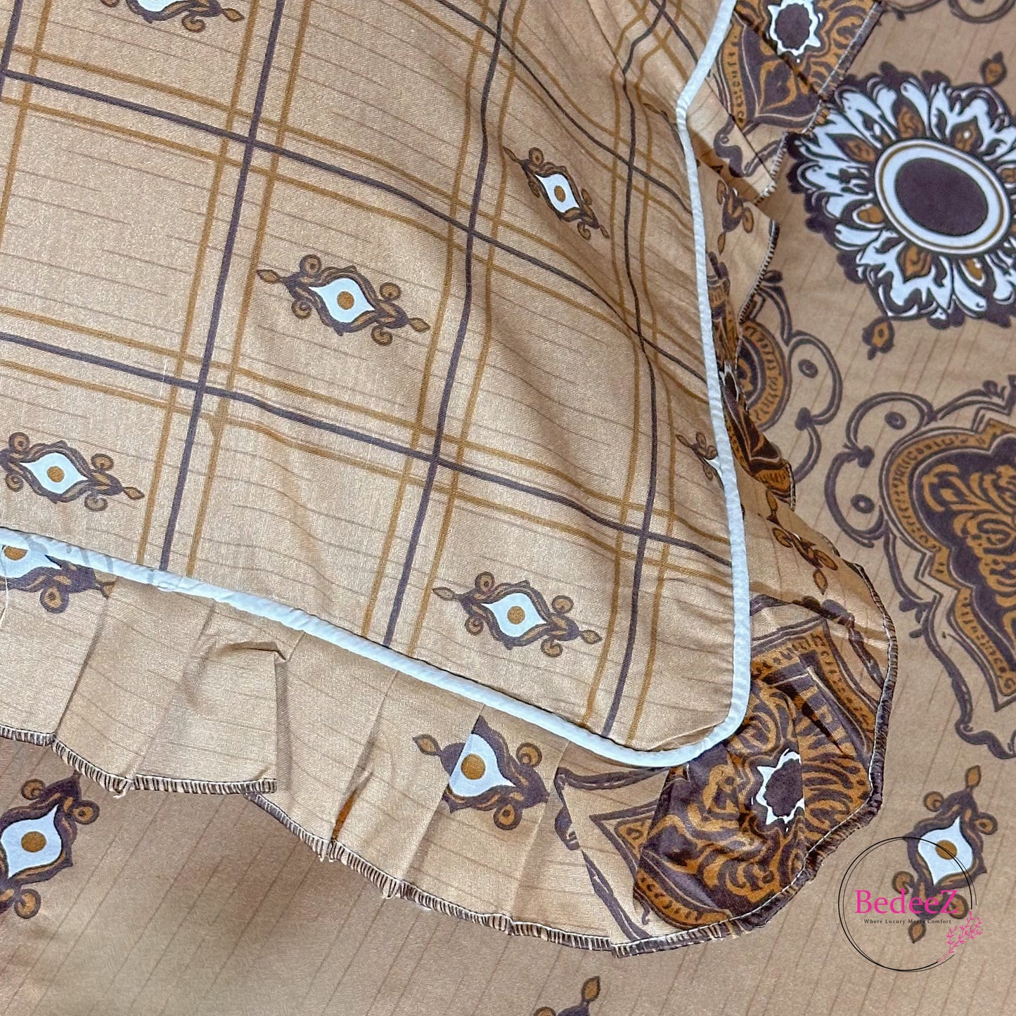 Caramel Medallion Cotton Frill Bedsheet