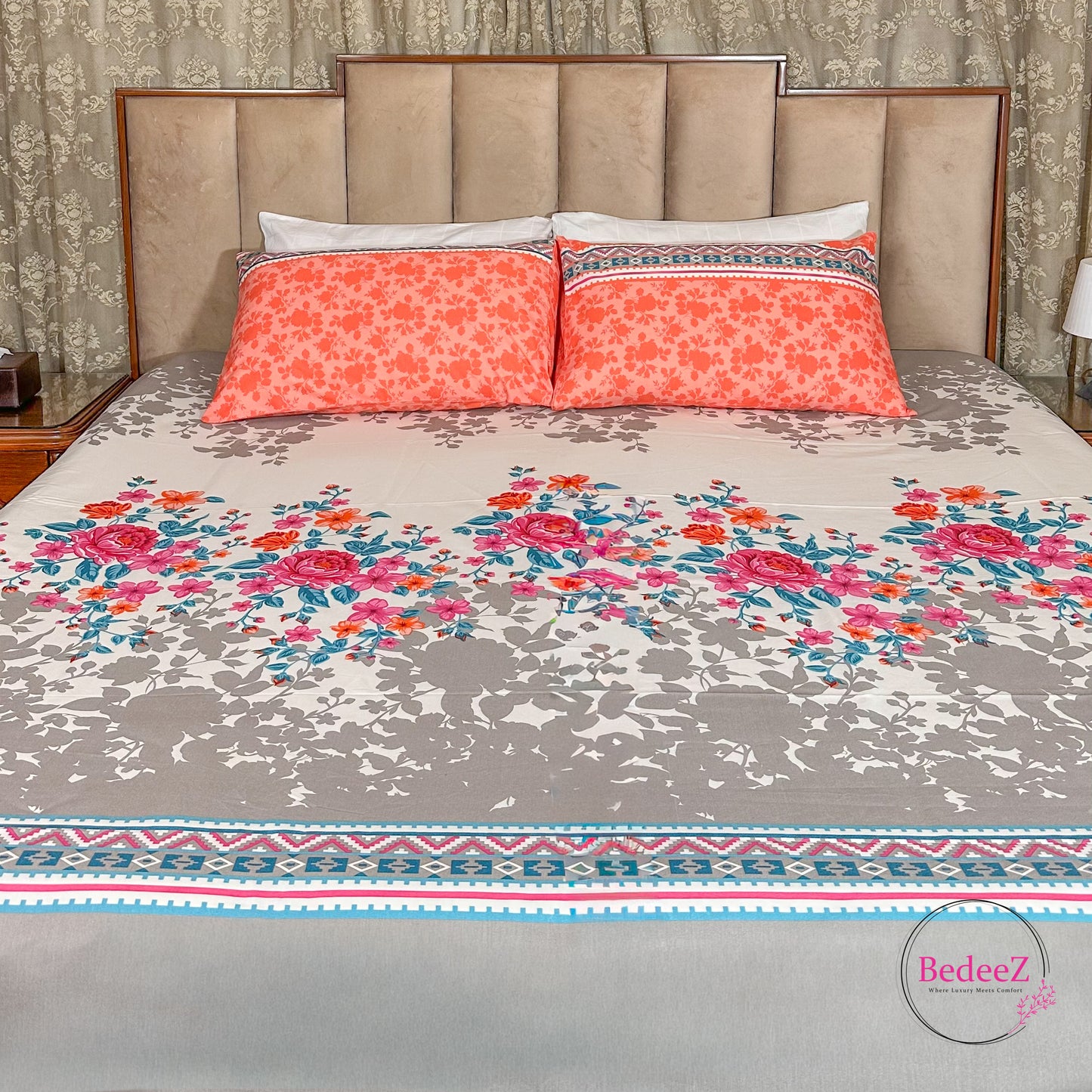Midnight Meadow Cotton Double Bed Bedsheet