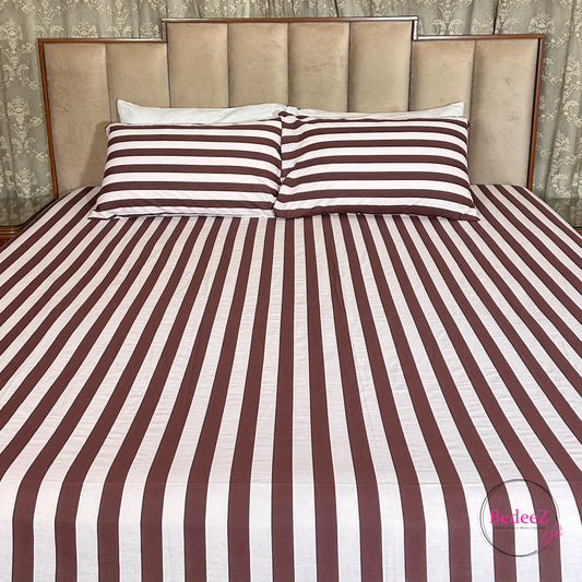 Brown Stripe Cotton Double Bed Bedsheet