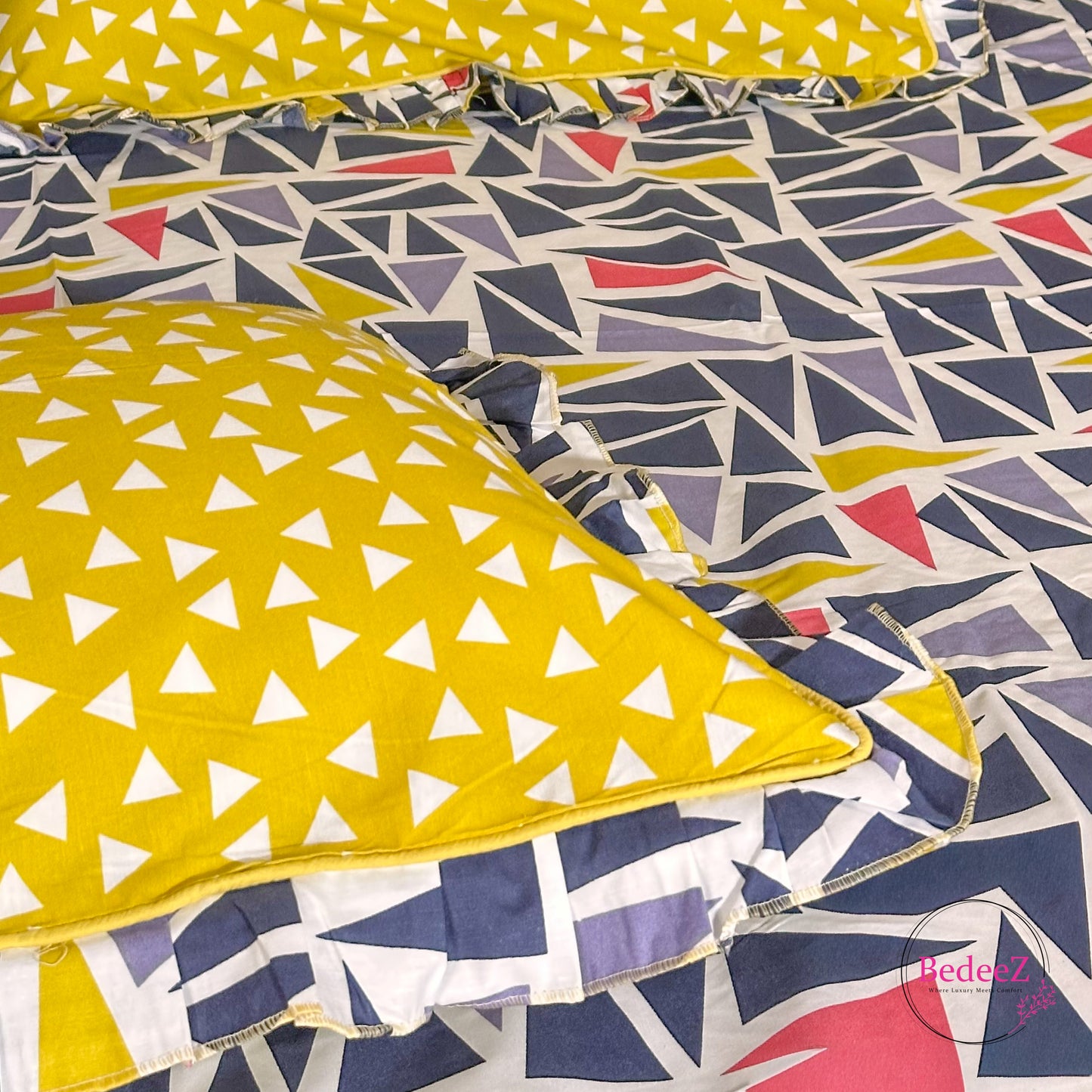 Mustard Mosaic Cotton Frill Bedsheet