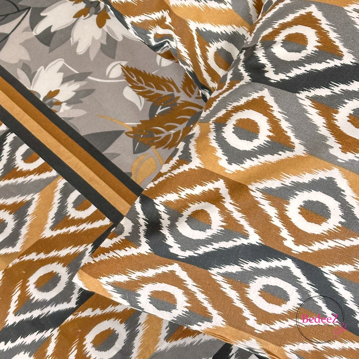 Slate Diamond Floral Cotton Double Bed Bedsheet