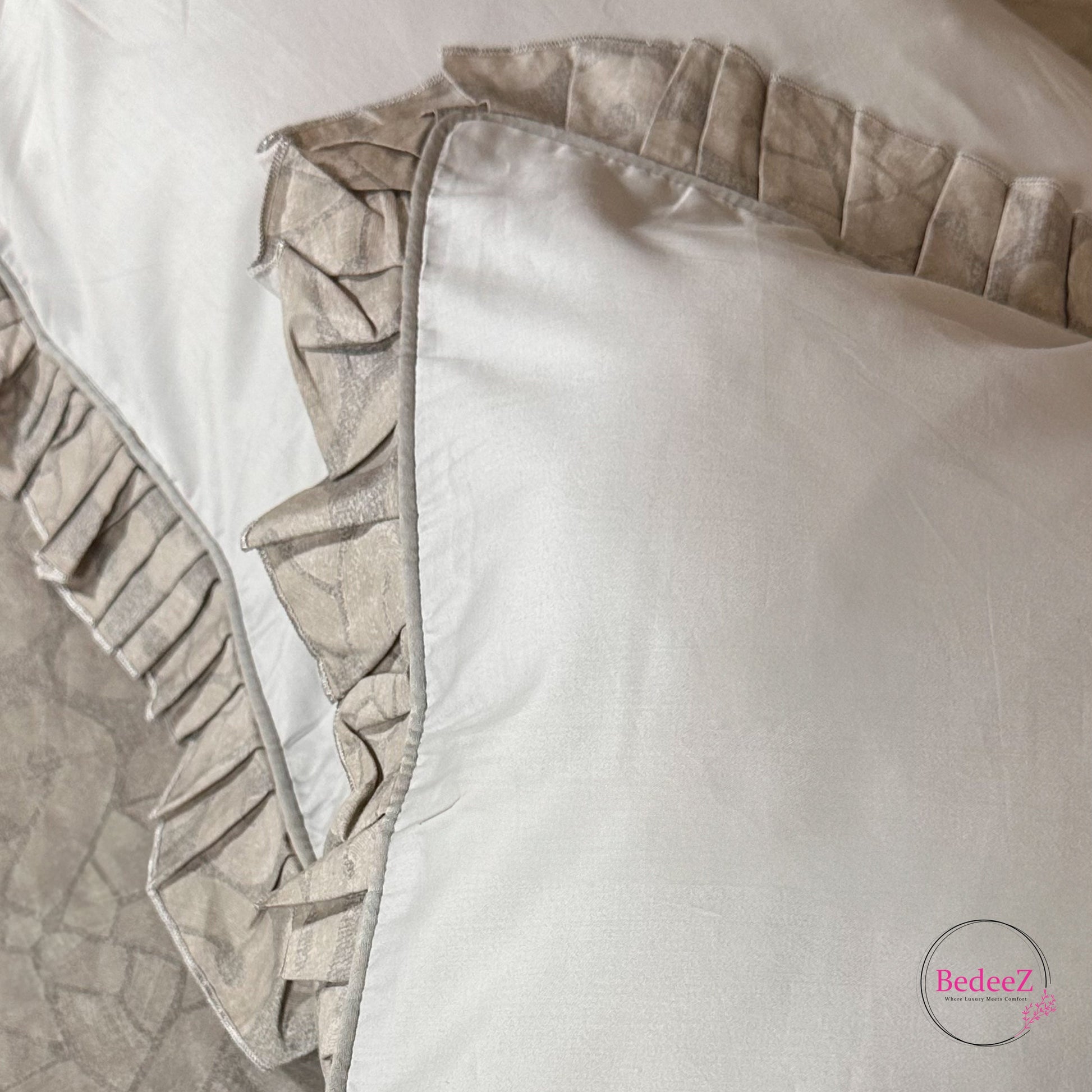 Elegance Taupe Frill Double Bedsheet Set (4)