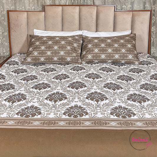 Royal Walnut Damask Cotton Double Bed Bedsheet