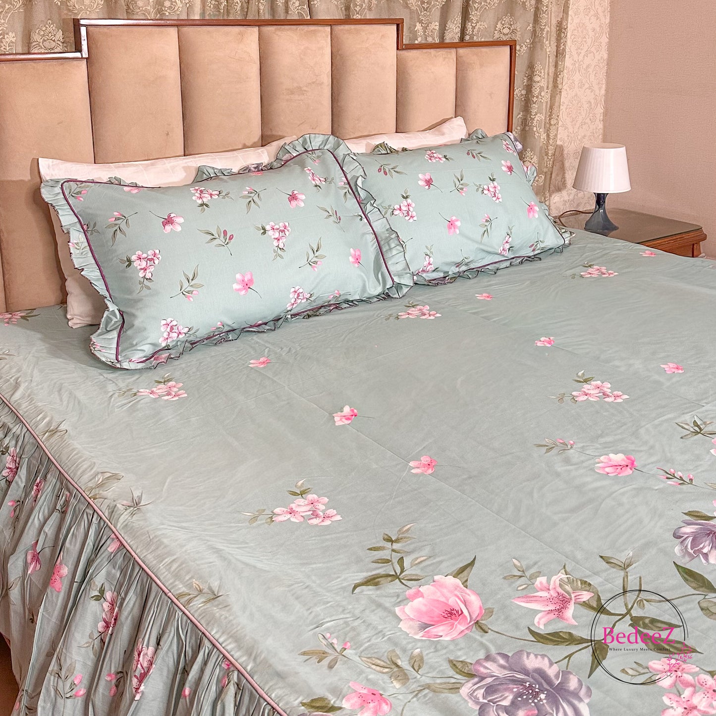 Sage Blossom Cotton Frill Bedsheet