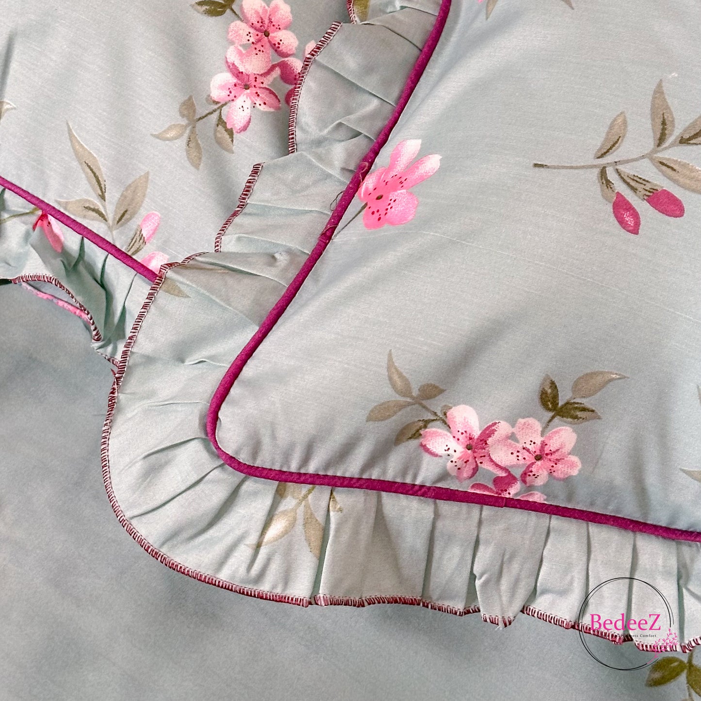 Sage Blossom Cotton Frill Bedsheet