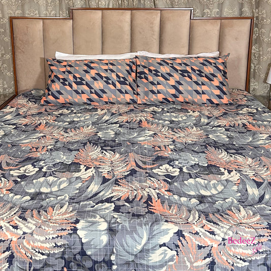 Midnight Bloom Geometric Cotton Double Bed Bedsheet