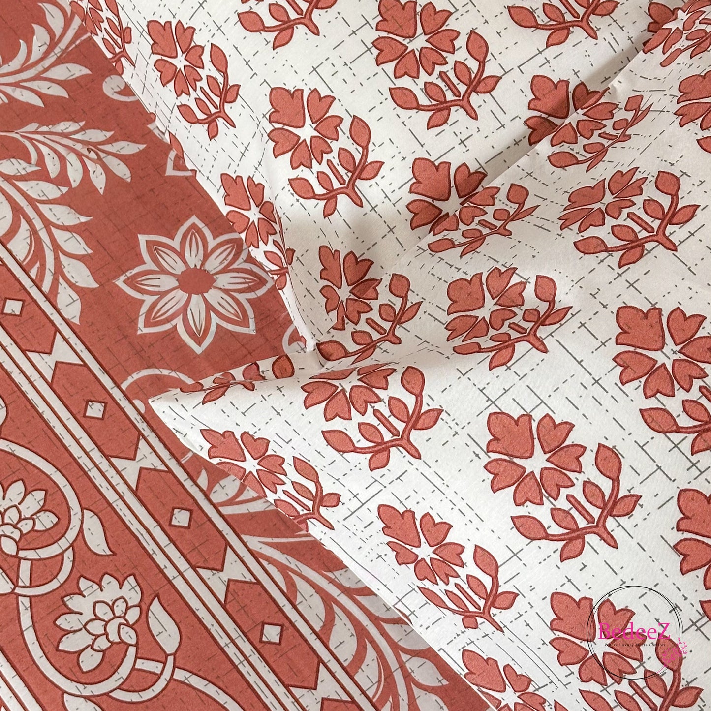 Terracotta Bloom Floral Cotton Double Bed Bedsheet