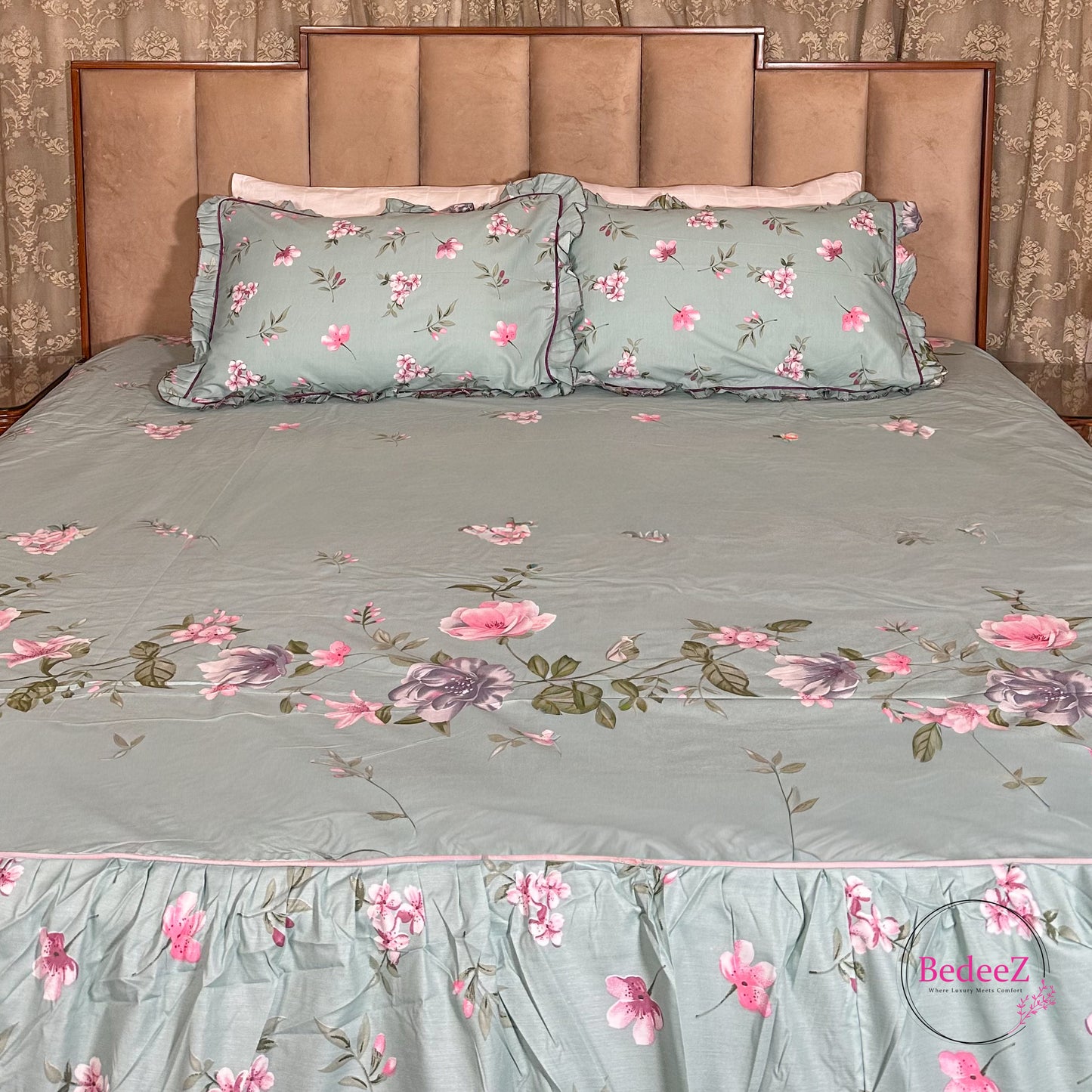 Sage Blossom Cotton Frill Bedsheet
