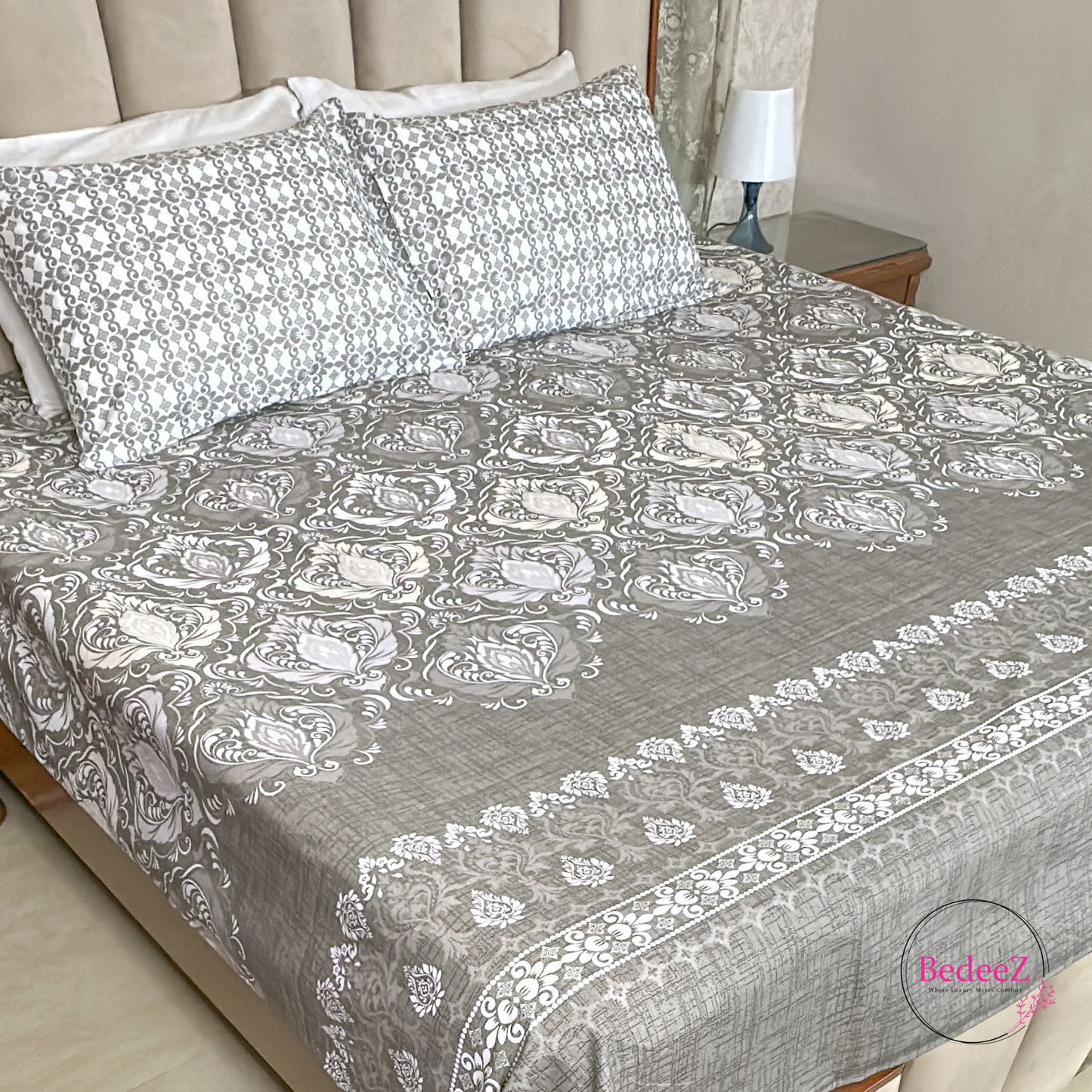 Slate Damask Luxe Cotton Double Bed Bedsheet