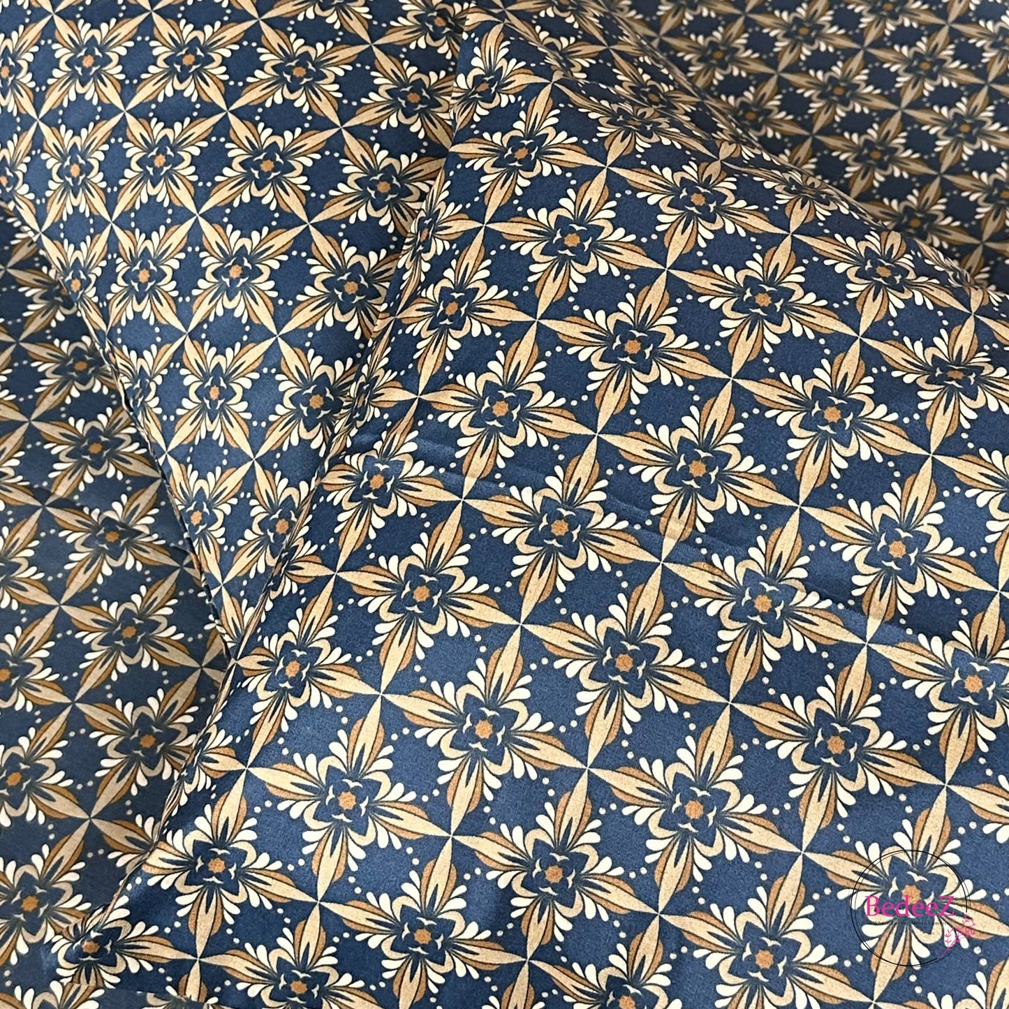 Navy Blue & Beige Geometric Elegance Double Bed Bedsheet Set