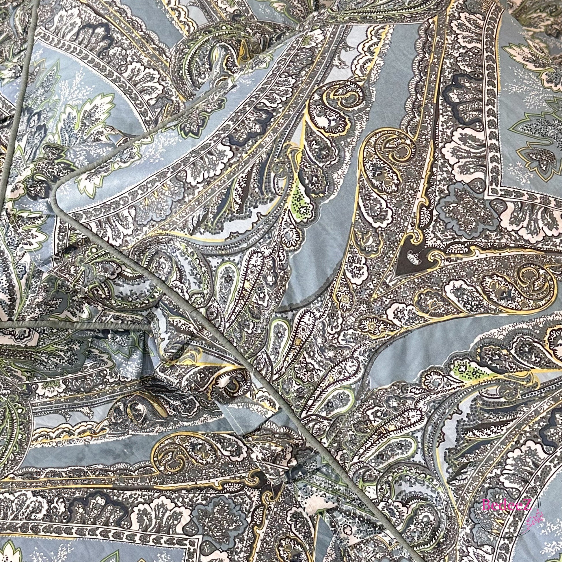 Royal Blue Paisley Frill Cotton Bedsheet (4)