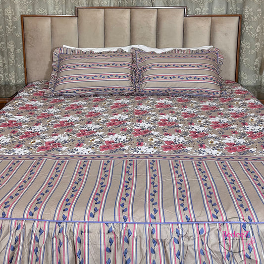 Mauve Bloom Cotton Frill Bedsheet