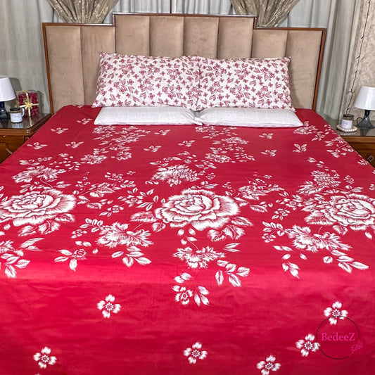 Classic Red Floral Cotton Double Bed Bedsheet (1)