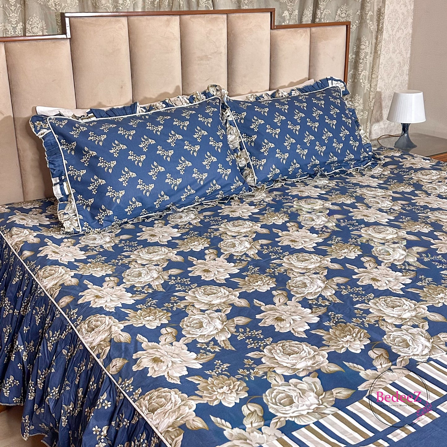 Midnight Rose Cotton Frill Bedsheet