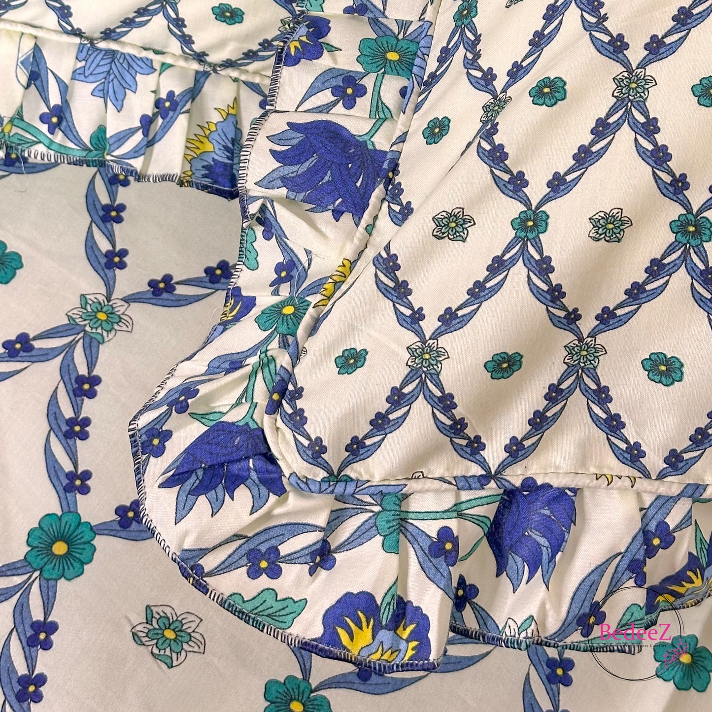 Navy Lattice Cotton Frill Bedsheet
