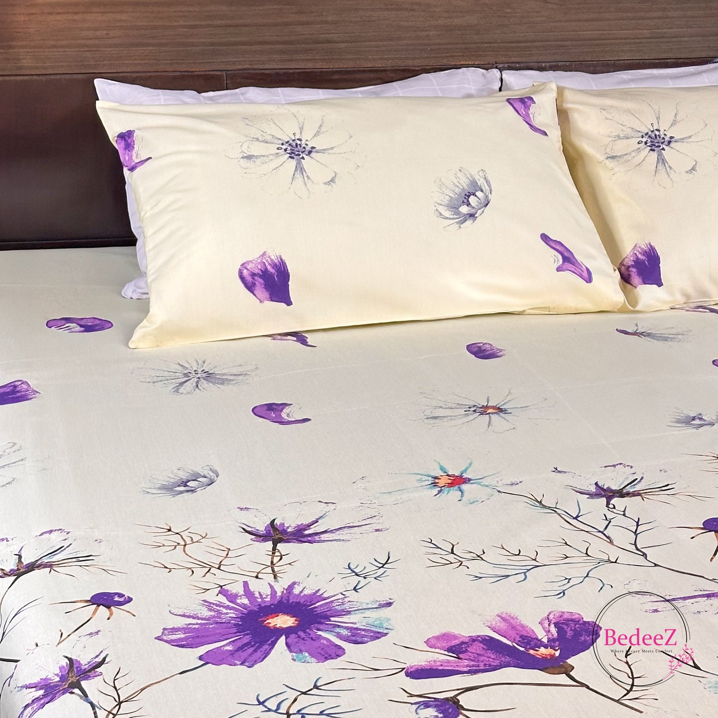 Purple Bloom Cotton Double Bed Bedsheet