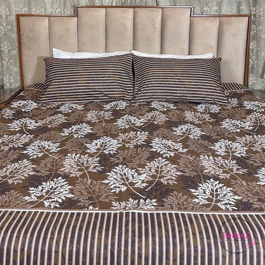 Mocha Autumn Fern Cotton Double Bed Bedsheet