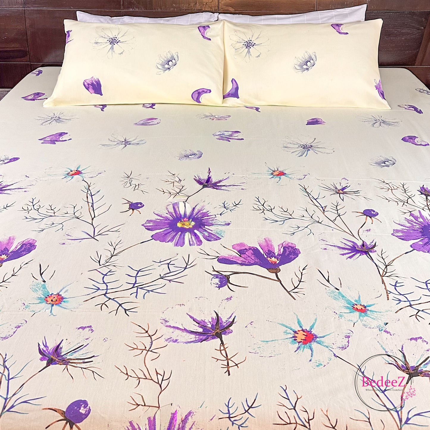 Purple Bloom Cotton Double Bed Bedsheet