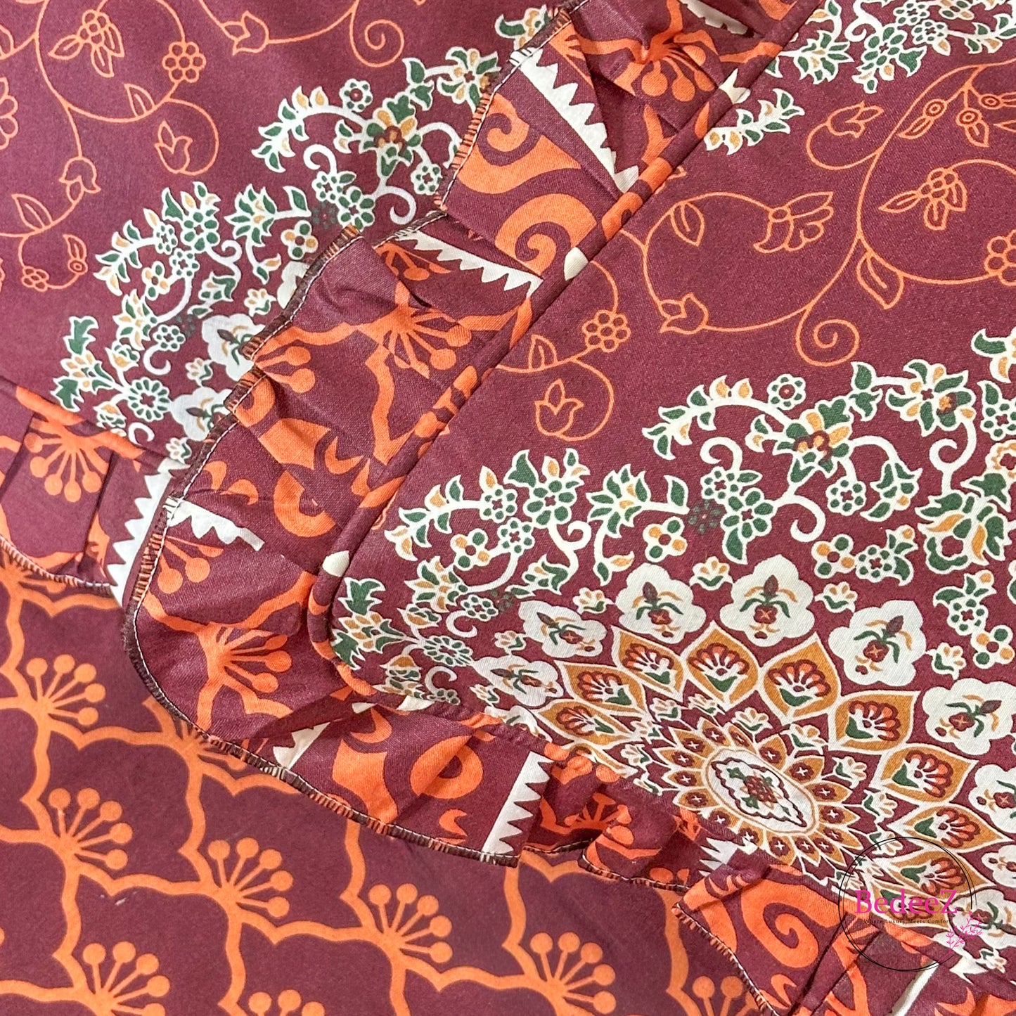 Royal Maroon Medallion Cotton Frill Bedsheet