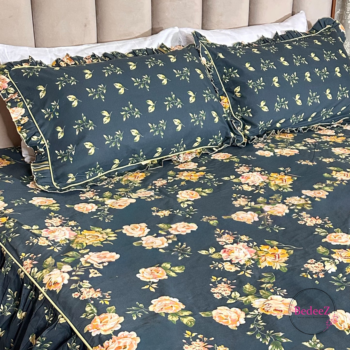 Emerald Garden Cotton Frill Bedsheet