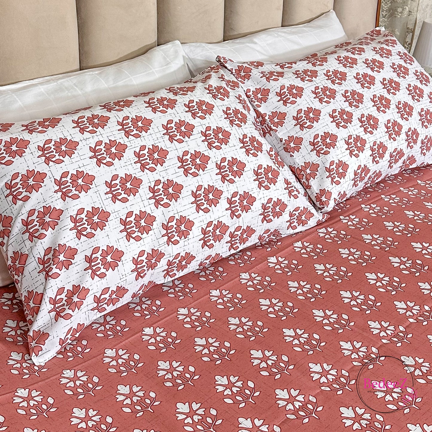 Terracotta Bloom Floral Cotton Double Bed Bedsheet