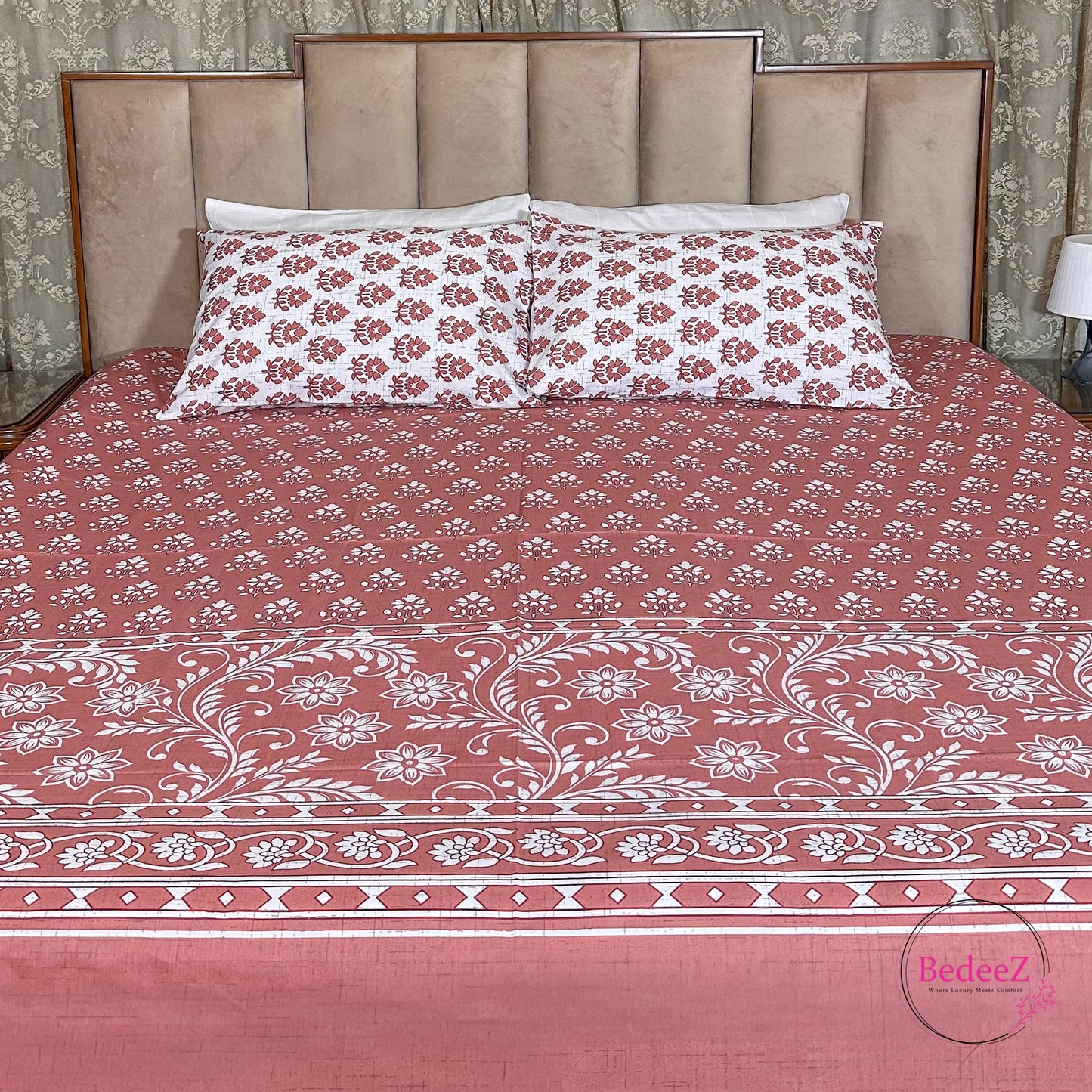 Terracotta Bloom Floral Cotton Double Bed Bedsheet
