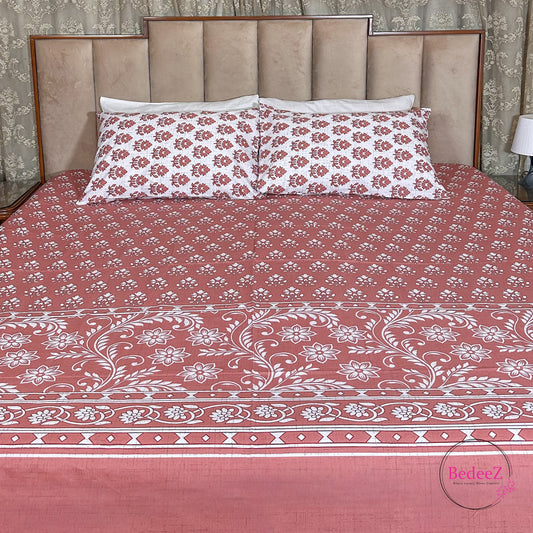 Terracotta Bloom Floral Cotton Double Bed Bedsheet
