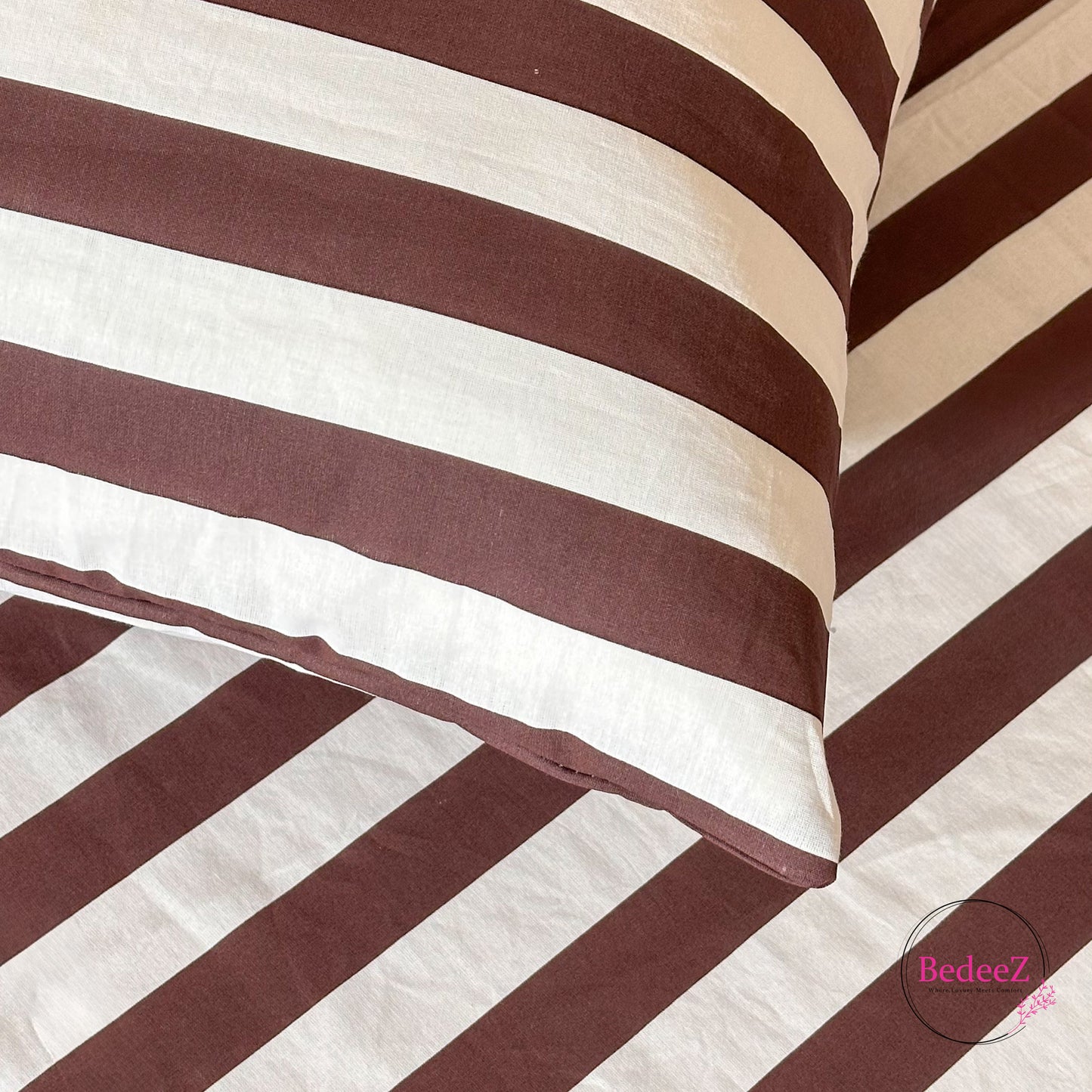 Brown Stripe Cotton Double Bed Bedsheet