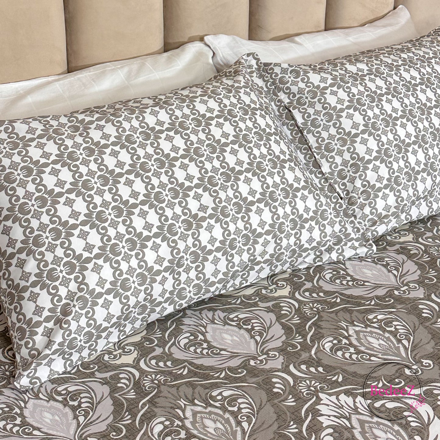 Slate Damask Luxe Cotton Double Bed Bedsheet
