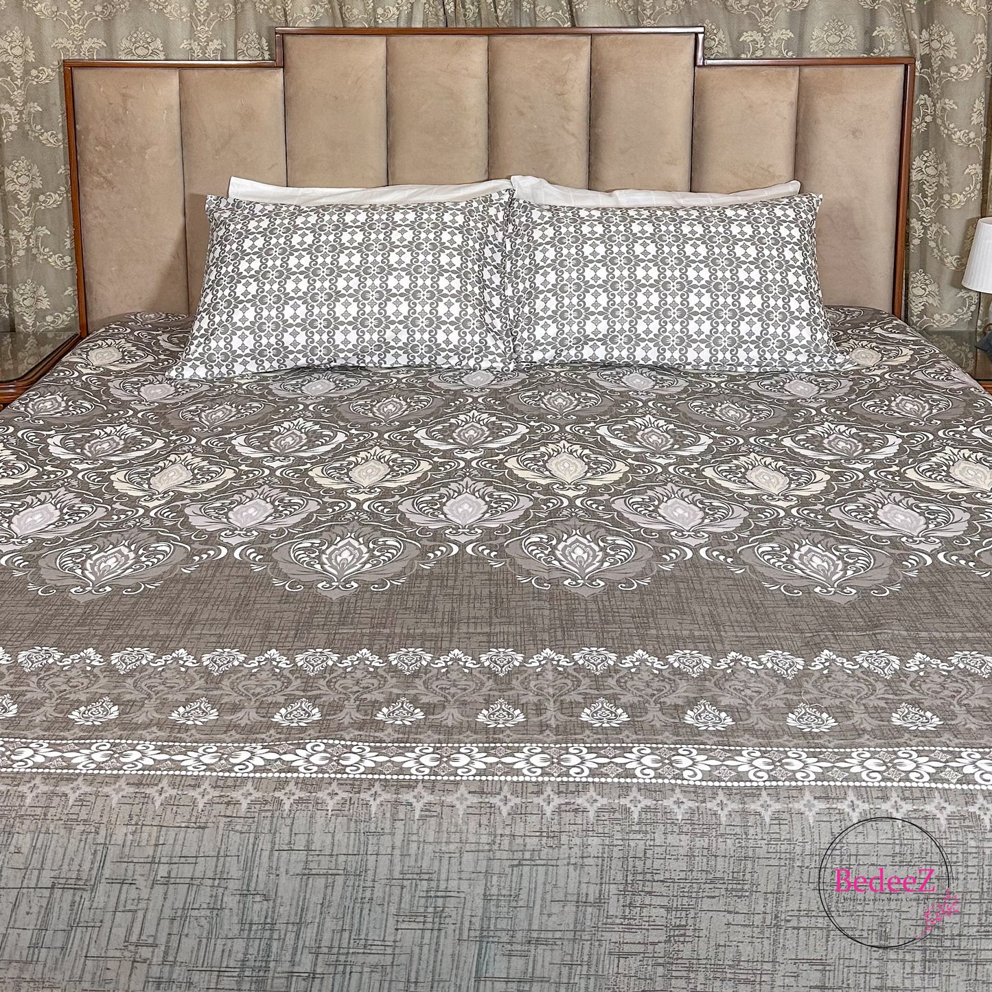 Slate Damask Luxe Cotton Double Bed Bedsheet