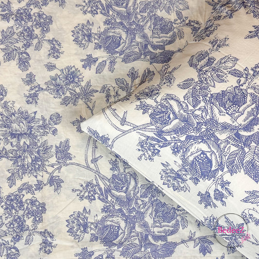 Indigo Toile Botanical Single-Bed Bedsheet