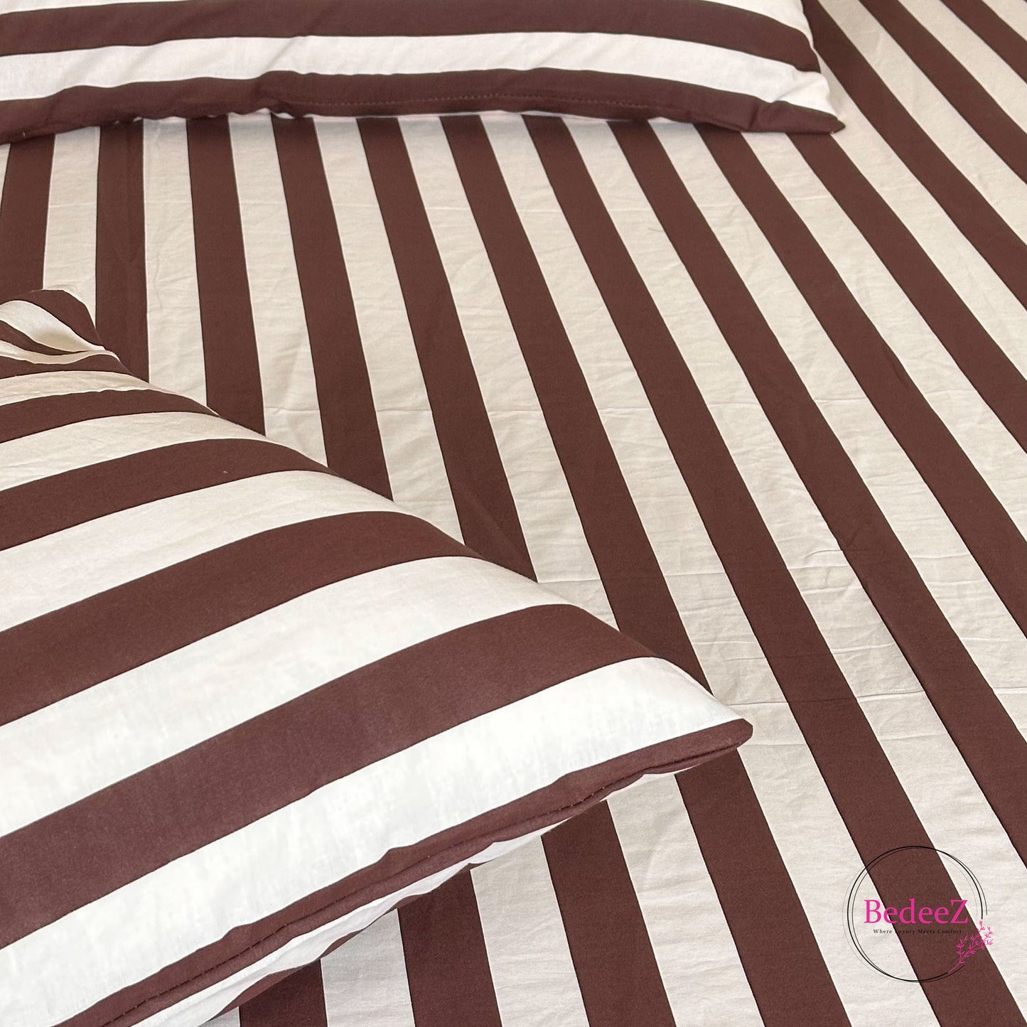 Brown Stripe Cotton Double Bed Bedsheet