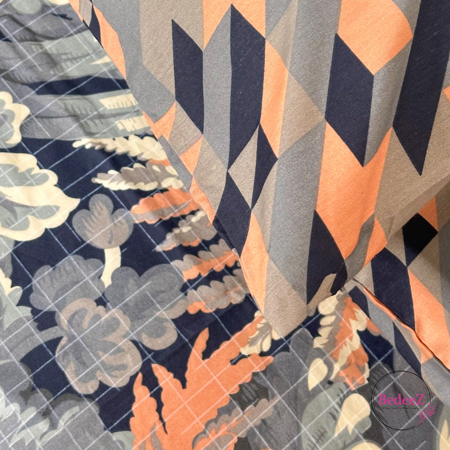 Midnight Bloom Geometric Cotton Double Bed Bedsheet