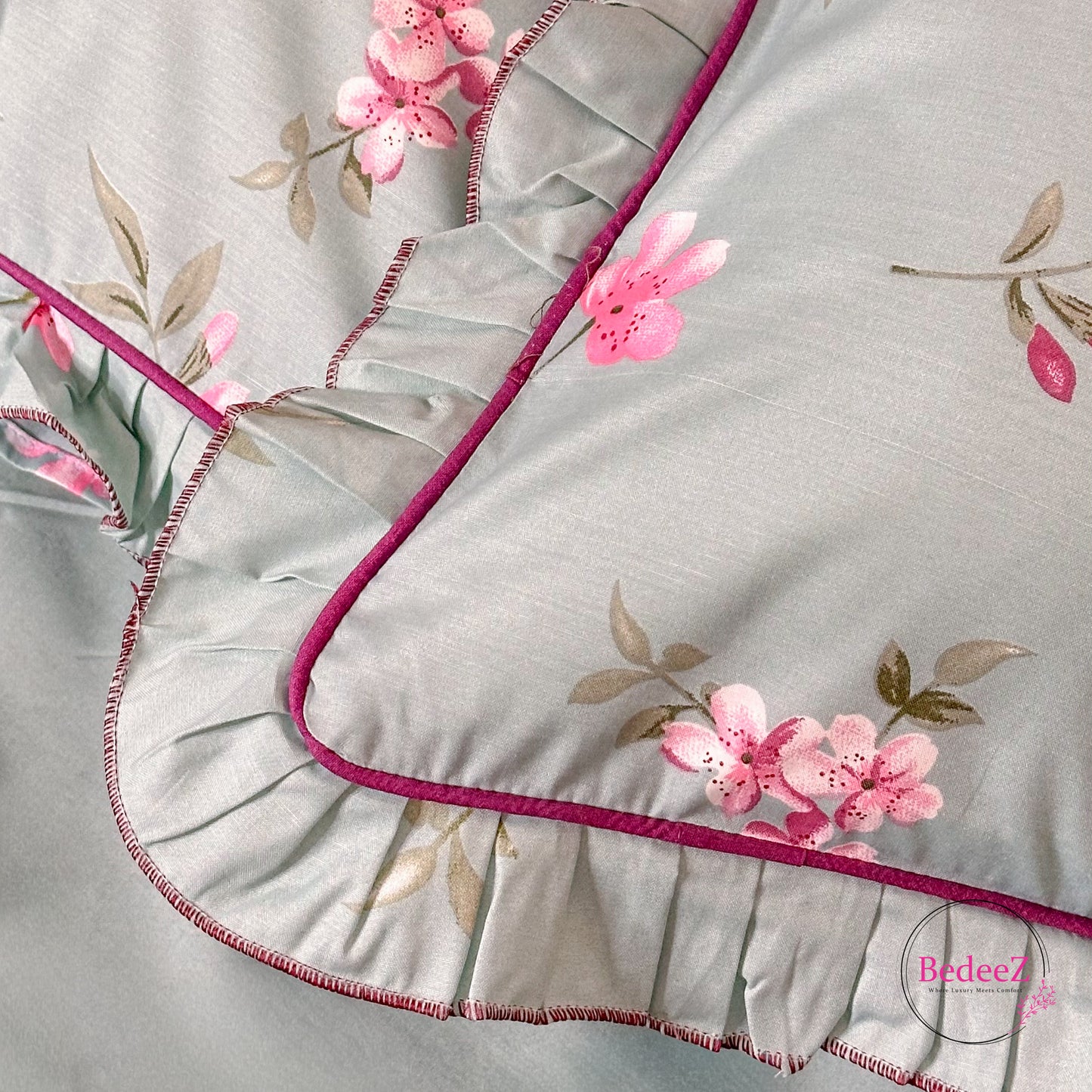 Sage Blossom Cotton Frill Bedsheet