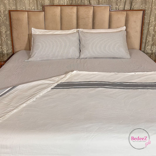 Slate & Ivory Stripe Quilt Cover Double Bed Bedsheet Set