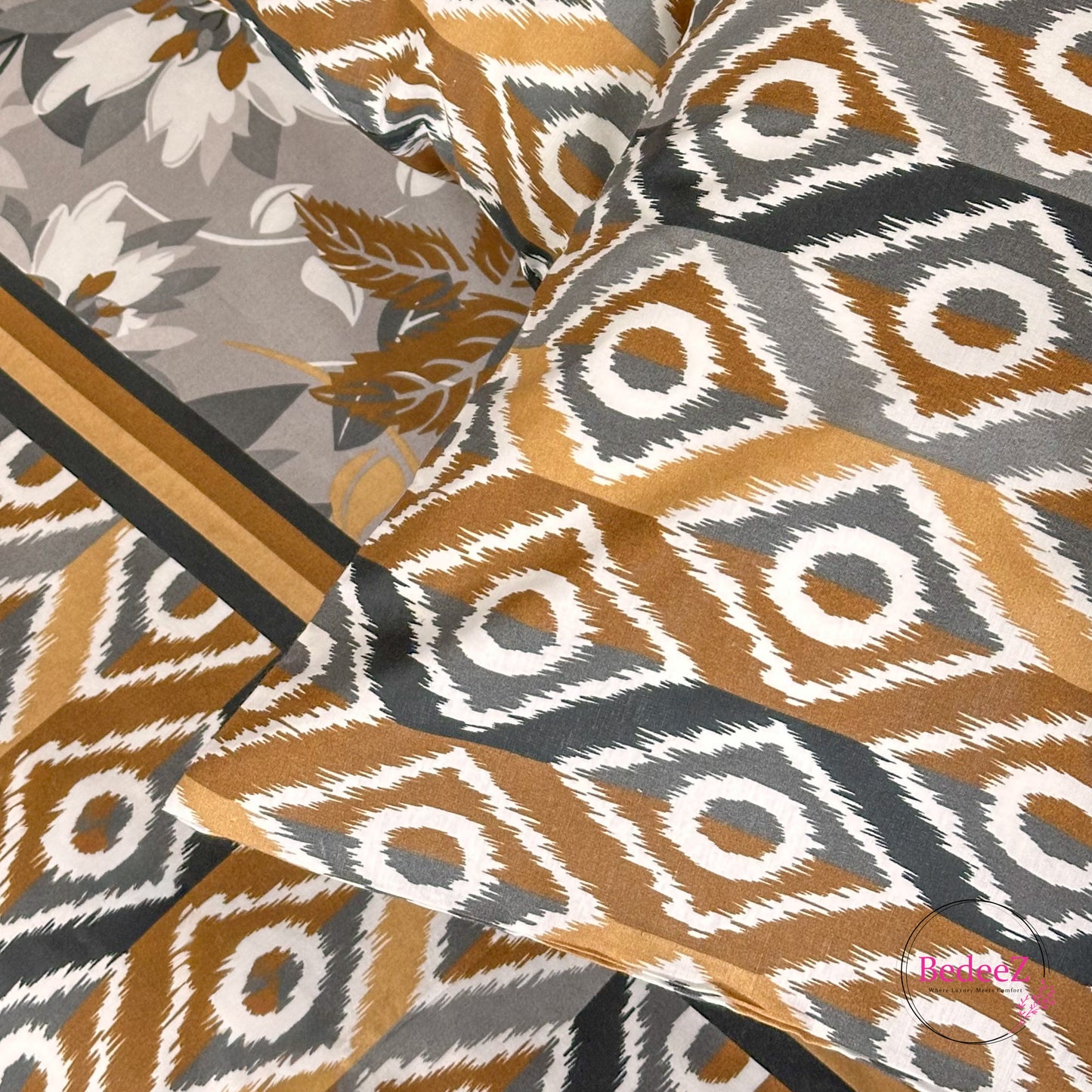 Slate Diamond Floral Cotton Double Bed Bedsheet