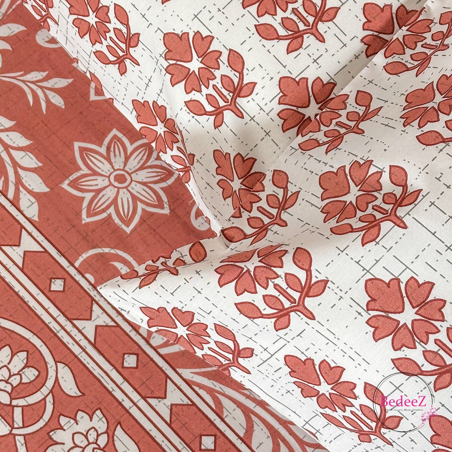 Terracotta Bloom Floral Cotton Double Bed Bedsheet