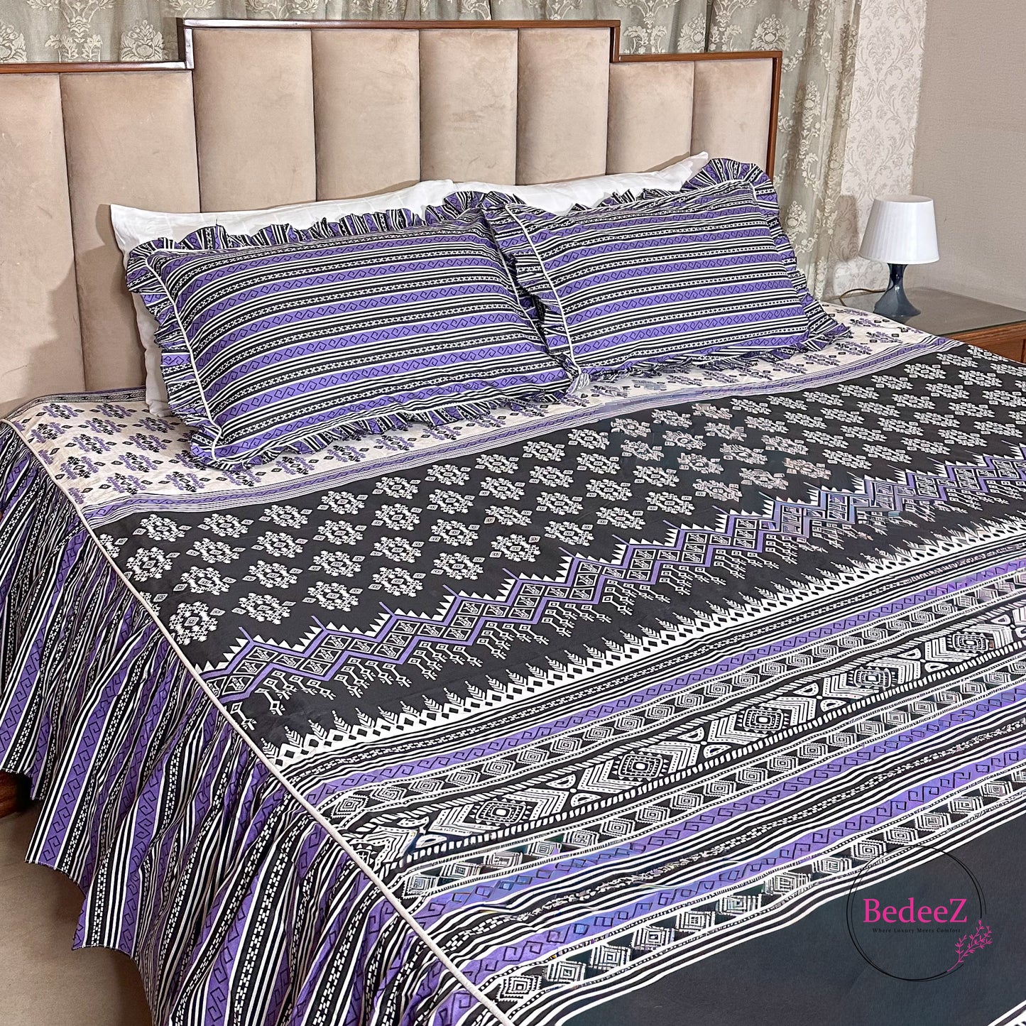 Purple Tribal Cotton Frill Bedsheet