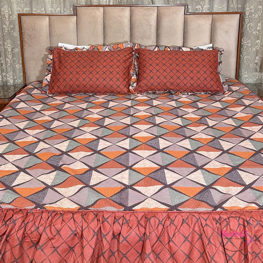 Rust Mosaic Cotton Frill Bedsheet