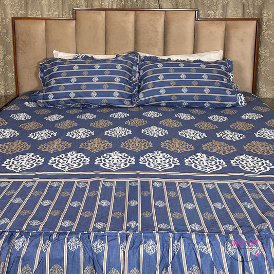 Royal Indigo Medallion Cotton Frill Bedsheet